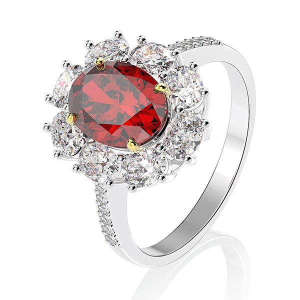 Halo Oval Cut 925 Sterling Silver Ruby Engagement Ring