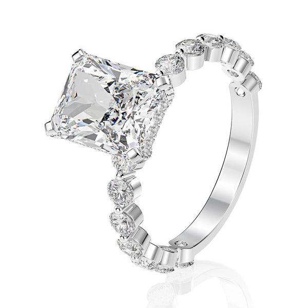 Radiant Cut 925 Sterling Silver Engagement Ring Set