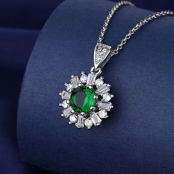 Presentski Green CZ Necklace Ring Earring Set T3S016