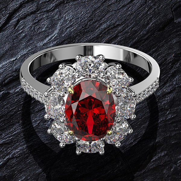 Halo Oval Cut 925 Sterling Silver Ruby Engagement Ring