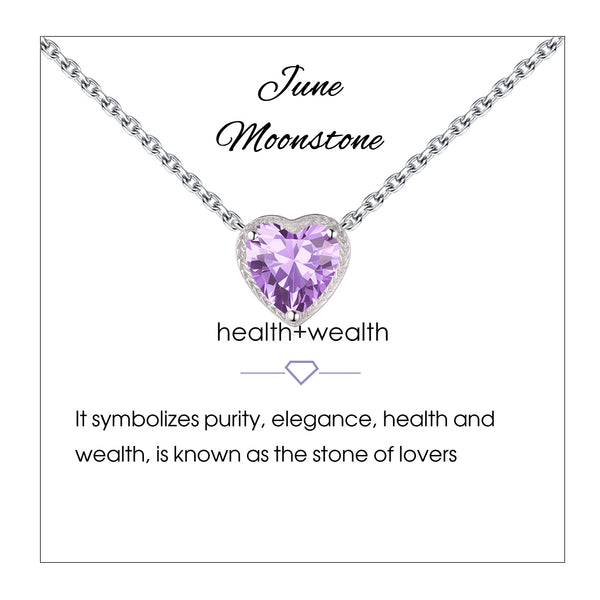 Presentski Birthstone Heart Women Necklaces, 925 Sterling Silver Birthstone Pendant Necklace, Adjustable Chain Gift Box, 12 Months Jewellery Valentines Gift for Her Wife Girls Mom Birthday Wedding