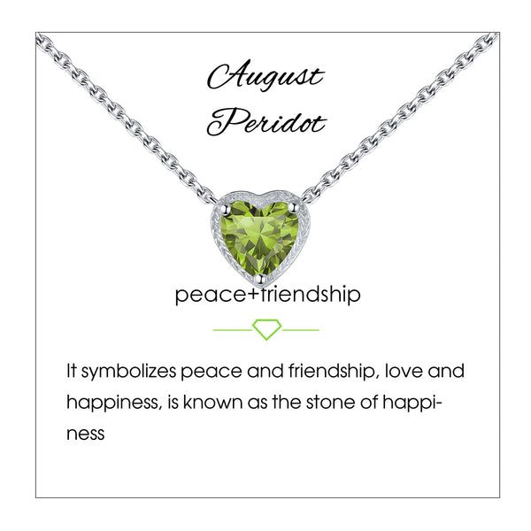 Presentski Birthstone Heart Women Necklaces, 925 Sterling Silver Birthstone Pendant Necklace, Adjustable Chain Gift Box, 12 Months Jewellery Valentines Gift for Her Wife Girls Mom Birthday Wedding