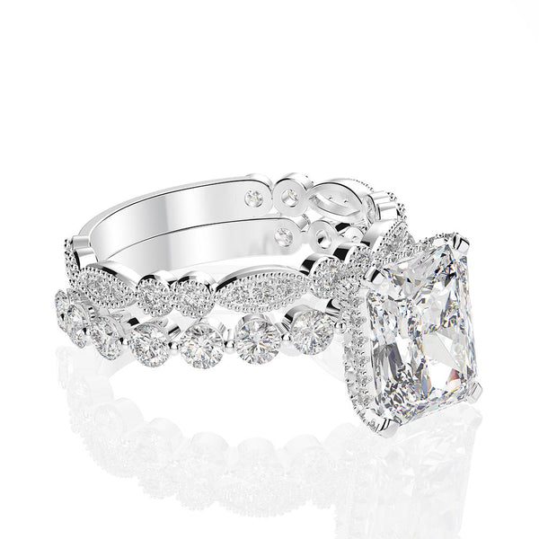 Radiant Cut 925 Sterling Silver Engagement Ring Set