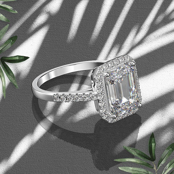 Halo Emerald Cut 925 Sterling Silver Engagement Ring