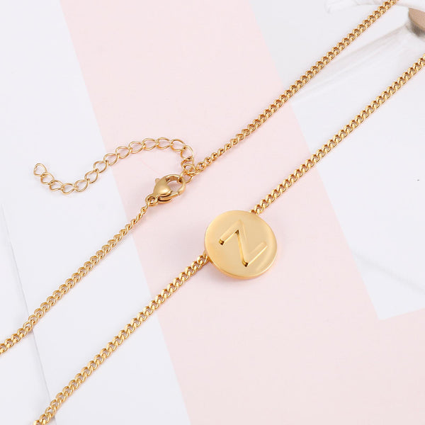 Presentski Initial Necklaces Letter Round Pendant