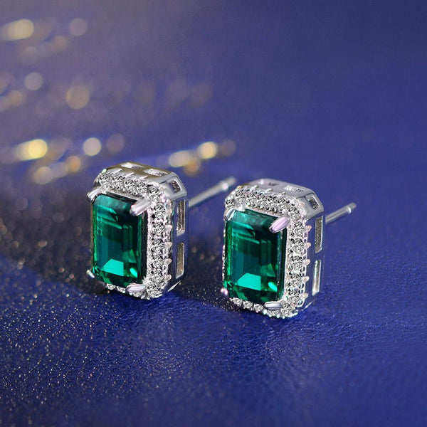 Emerald Cubic Zirconia Sterling Silver Earrings