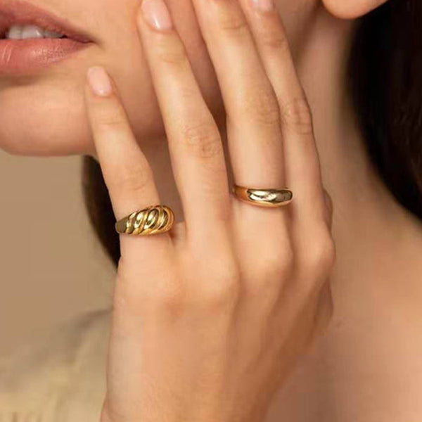 18K Gold Plated Stainless Steel Croissant Dome Ring