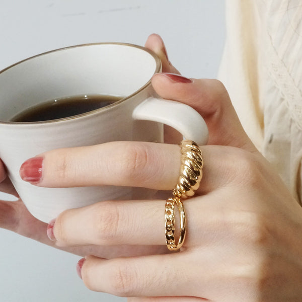 18K Gold Plated Stainless Steel Croissant Dome Ring