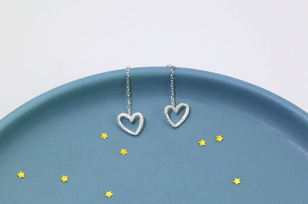 [TE077] Presentski Hollow Heart Shape Ear Threads Dangle Earrings