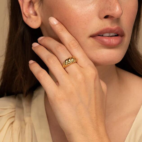 18K Gold Plated Stainless Steel Croissant Dome Ring