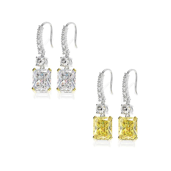 Classic Radiant Cut 925 Sterling Silver White Drop Earring