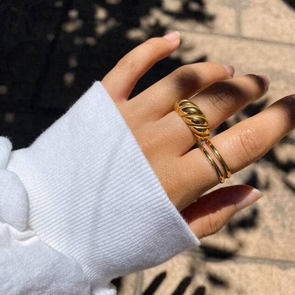 18K Gold Plated Stainless Steel Croissant Dome Ring