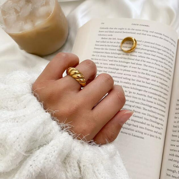 18K Gold Plated Stainless Steel Croissant Dome Ring