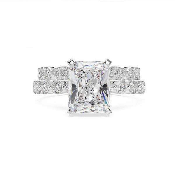 Radiant Cut 925 Sterling Silver Engagement Ring Set