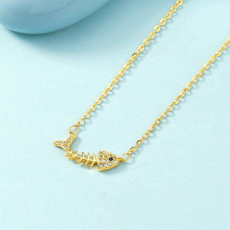 [TN054] Presentski Fish Personality Necklace Gold and Silver Color