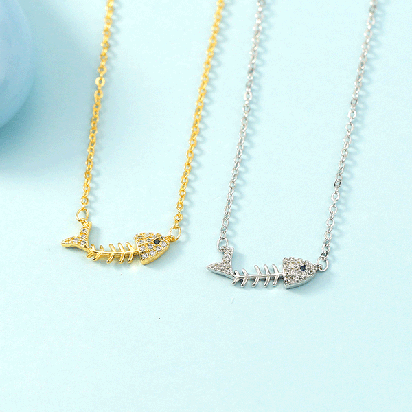 [TN054] Presentski Fish Personality Necklace Gold and Silver Color