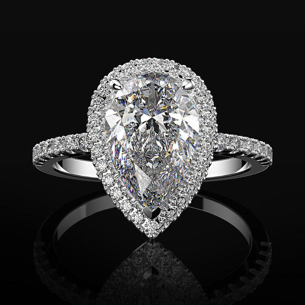 Halo Pear Cut 925 Sterling Silver Engagement Ring Set