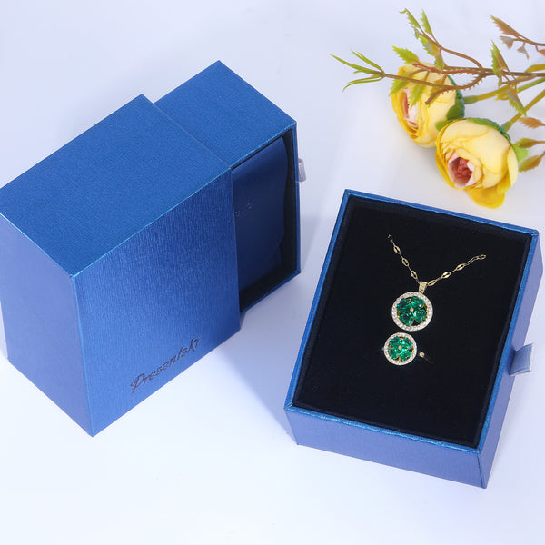 Presentski Green Clover Spinner Necklace and Ring Set with Gift Box T2SP001