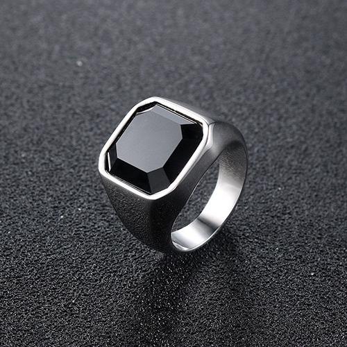 Presentski Simple Black Mirror Stone Ring for Men Boys