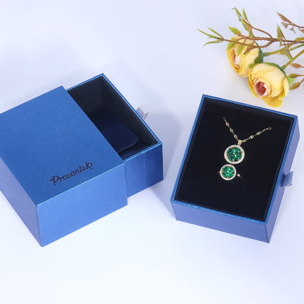 Presentski Green Clover Spinner Necklace and Ring Set with Gift Box T2SP001