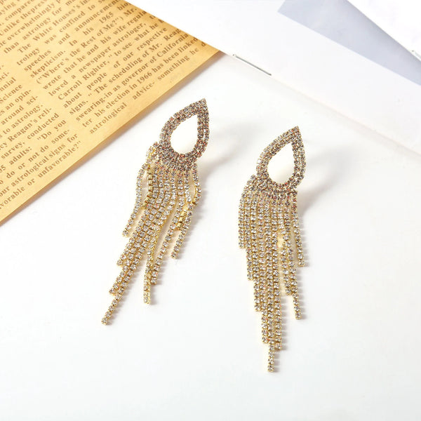 Presentski Water Drop Inlaid Long Tassel Earrings TE015