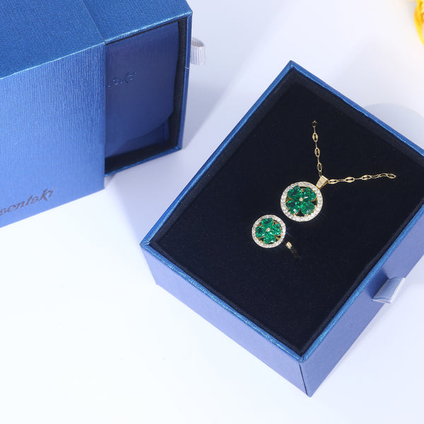 Presentski Green Clover Spinner Necklace and Ring Set with Gift Box T2SP001