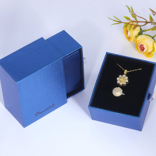 Presentski Simle Flower Spinner Necklace and Ring Set with Gift Box T2SP002