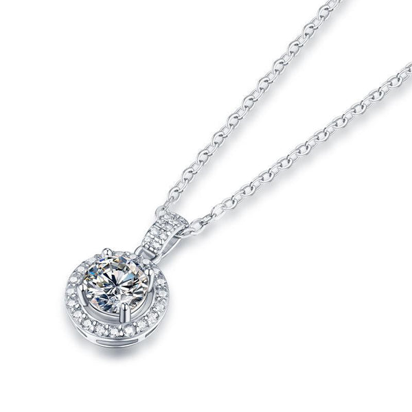 1.0ct 925 Sterling Silver Moissanite Round Necklace