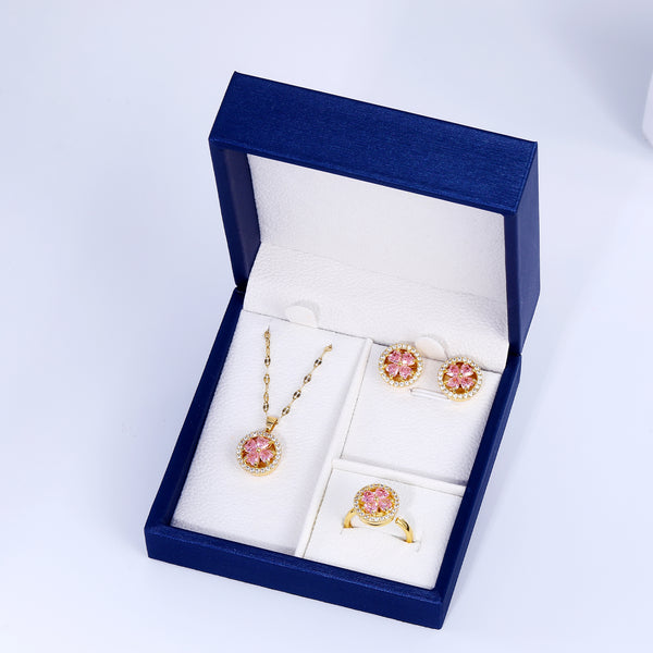 Presentski Pink Spinner Sets with Gift Box include Necklace Ring and Earrings