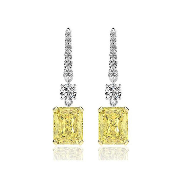 BTARSL Classic Radiant Cut 925 Sterling Silver Yellow Drop Earring