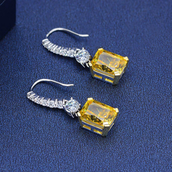 BTARSL Classic Radiant Cut 925 Sterling Silver Yellow Drop Earring