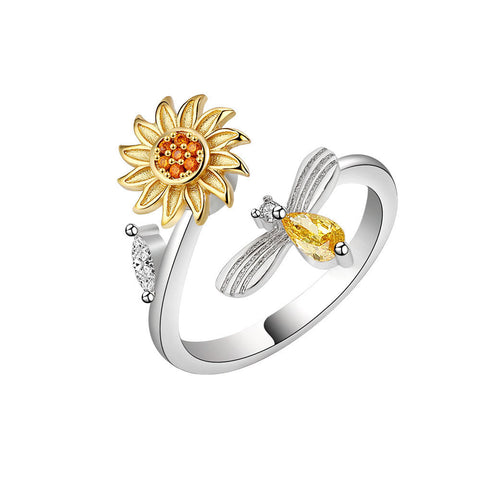 [TSR020] Presentski Sunflower Rotating Ring Female Stress Relief Anxiety Sunflower Ring