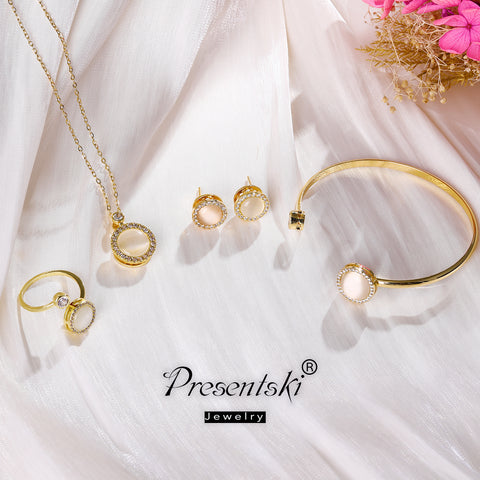 Presentski Cat Eye Spinner Necklace Ring Earring Bracelet Set T4S003