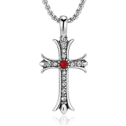 Presentski Vintage Men's Cross Necklace Titanium Steel Zircon Personality Cross Pendant Necklace