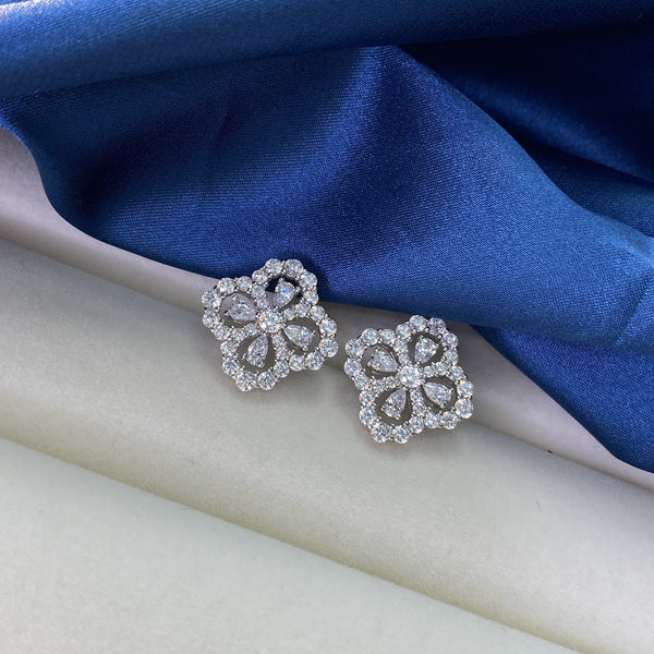 Snow Flower Pear Cut Sterling Silver Earring