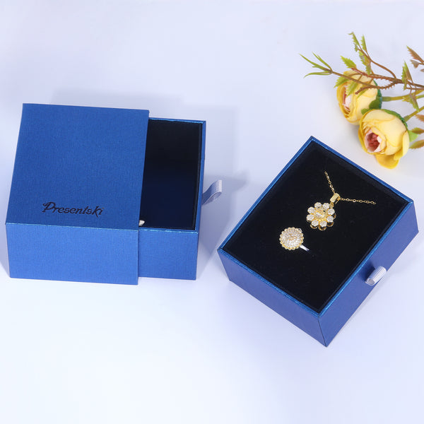 Presentski Simle Flower Spinner Necklace and Ring Set with Gift Box T2SP002