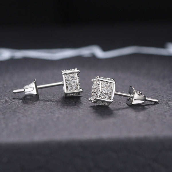 Presentski Full Diamond Hip-hop Earrings Cubic Zircon Micro Inlay Color Separation Electroplating Round Earrings for Women and Men