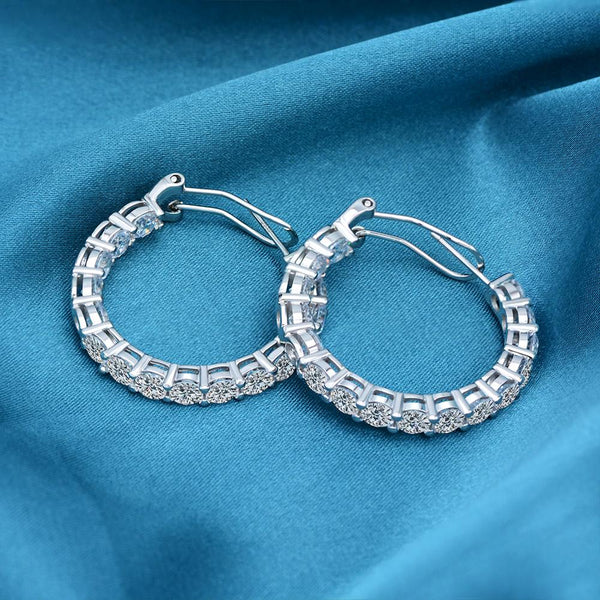 Classic Round Cut 925 Sterling Silver Hoop Earring