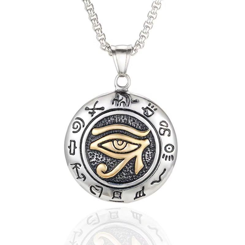 Presentski Egyptian Eye of Horus Necklace Disc Titanium Steel Death Devil's Eye Pendant Necklace