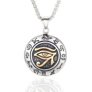 Presentski Egyptian Eye of Horus Necklace Disc Titanium Steel Death Devil's Eye Pendant Necklace