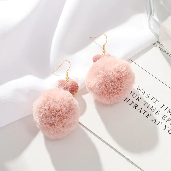 Presentski Cute Mink Hair Ball Earrings Simple Temperament Love Earrings TE026