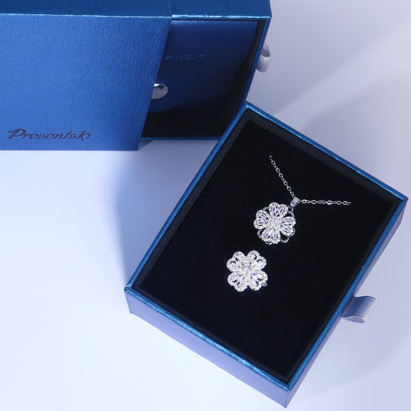 Presentski Four Leaf Clover Spinner Necklace and Ring Set with Gift Box T2SP004