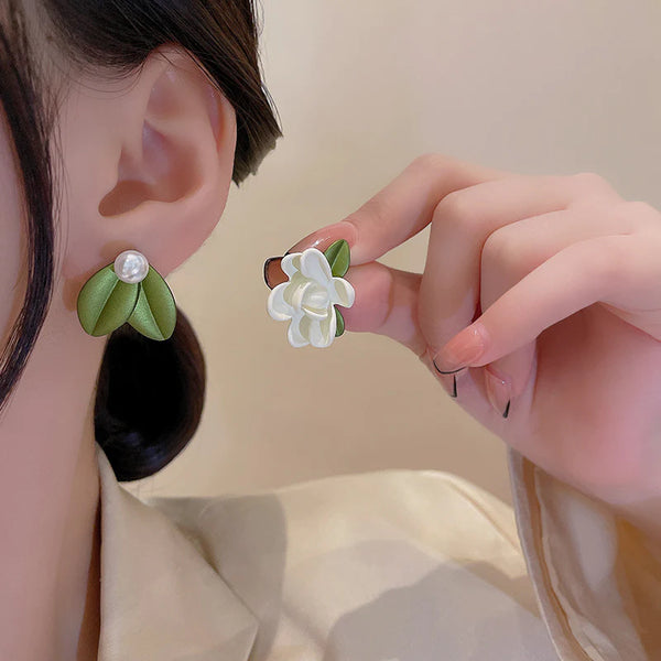 Presentski Vintage Pearl Earrings Green Leaves Tree Ya Earrings TE031