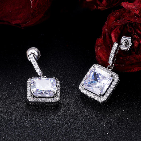 Presentski Square CZ Stone Elegant Dangle Earrings