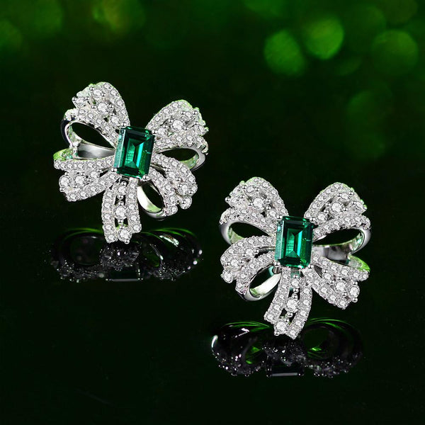 Bowtie Lab-Created Emerald 925 Sterling Silver Earrings