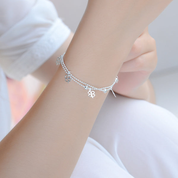 [TB017] Presentski Double-layer Four Leaf Clover Bracelet and Anklet Adjustable Size