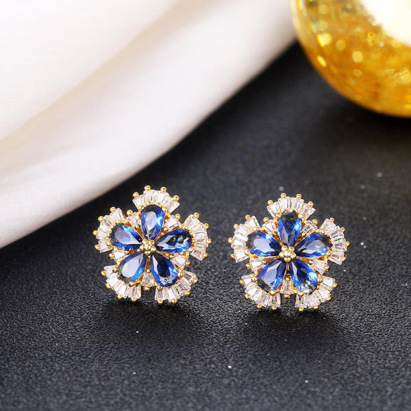 Presentski Blue Floral Elegant Gold-Plated Earrings