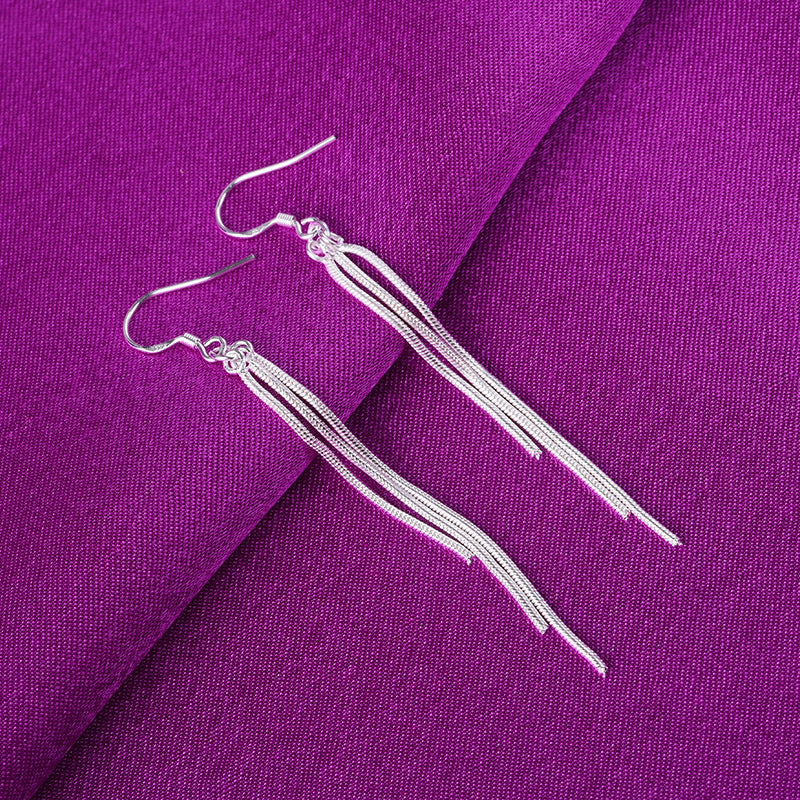 [TE083] Presentski Simple Tassel Dangle Silver Earrings