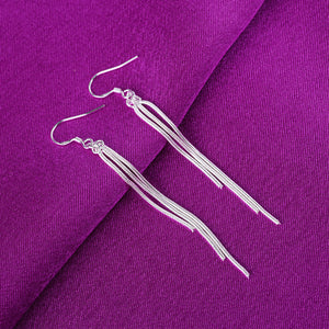 [TE083] Presentski Simple Tassel Dangle Silver Earrings