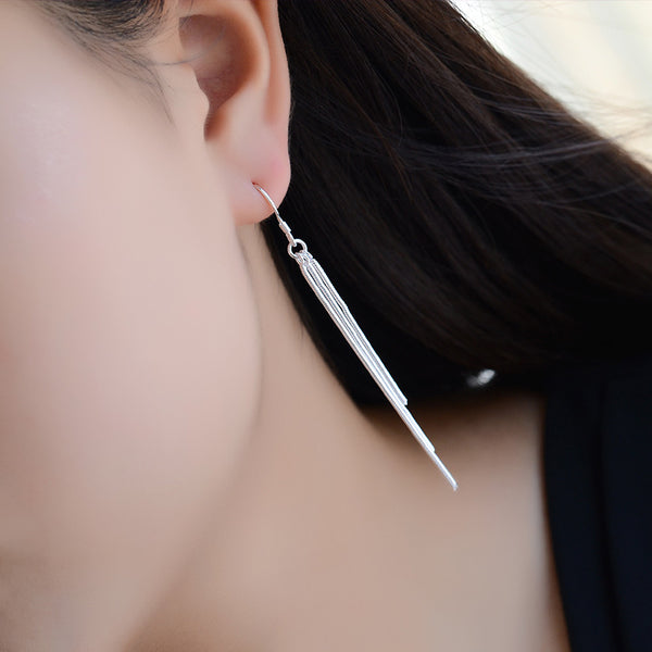 [TE083] Presentski Simple Tassel Dangle Silver Earrings